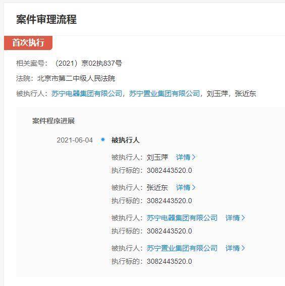 蘇寧電器被強(qiáng)制執(zhí)行超30億元